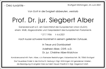 Traueranzeige von Siegbert Alber von Frankfurter Allgemeine Zeitung