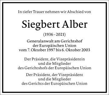 Traueranzeige von Siegbert Alber von Frankfurter Allgemeine Zeitung