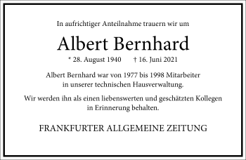 Traueranzeige von Albert Bernhard von Frankfurter Allgemeine Zeitung