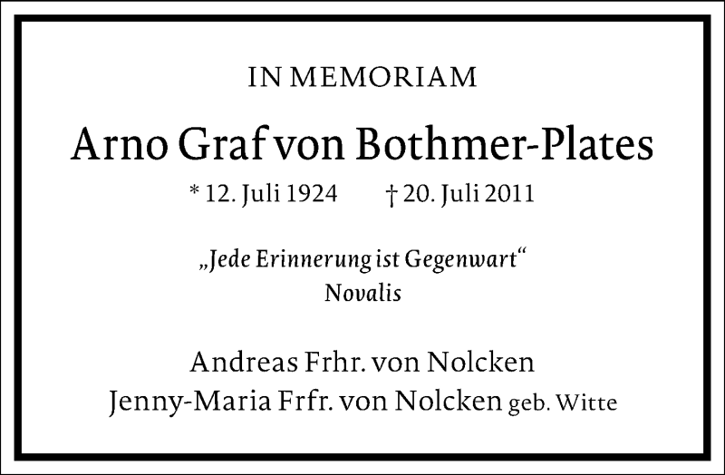  Traueranzeige für Arno Graf von Bothmer-Plates vom 20.07.2021 aus Frankfurter Allgemeine Zeitung