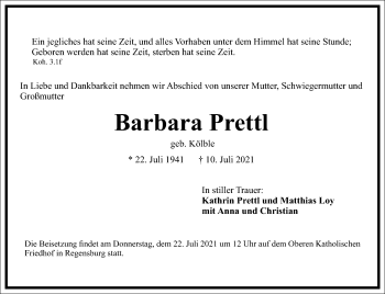 Traueranzeige von Barbara Prettl von Frankfurter Allgemeine Zeitung