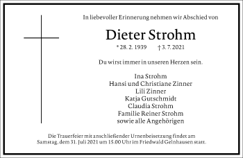 Traueranzeige von Dieter Strohm von Frankfurter Allgemeine Zeitung