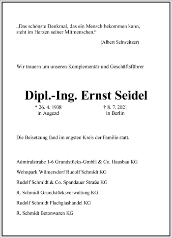 Traueranzeige von Ernst Seidel von Frankfurter Allgemeine Zeitung