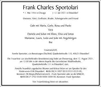 Traueranzeige von Frank Charles Sportolari von Frankfurter Allgemeine Zeitung