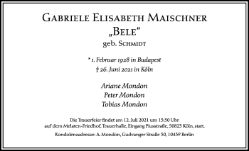 Traueranzeige von Gabriele Elisabeth Maischner von Frankfurter Allgemeine Zeitung