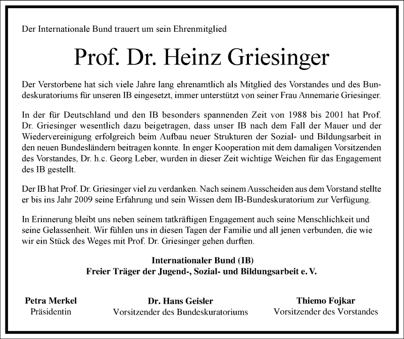  Traueranzeige für Heinz Griesinger vom 15.07.2021 aus Frankfurter Allgemeine Zeitung