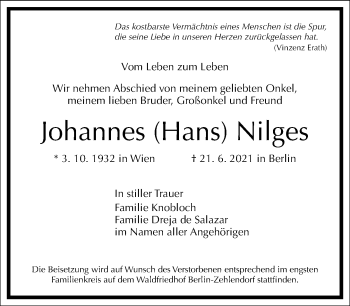 Traueranzeige von Johannes Nilges von Frankfurter Allgemeine Zeitung