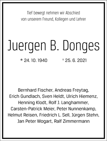 Traueranzeige von Juergen B. Donges von Frankfurter Allgemeine Zeitung