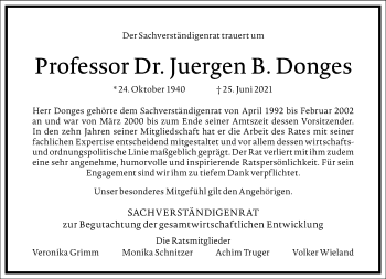 Traueranzeige von Juergen B. Donges von Frankfurter Allgemeine Zeitung