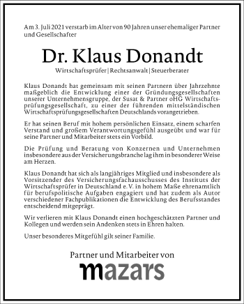 Traueranzeige von Klaus Donandt von Frankfurter Allgemeine Zeitung