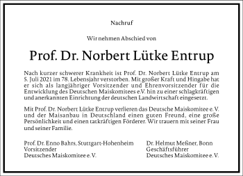 Traueranzeige von Norbert  Lütke Entrup von Frankfurter Allgemeine Zeitung