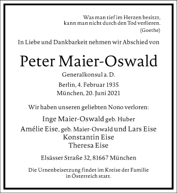 Traueranzeige von Peter Maier-Oswald von Frankfurter Allgemeine Zeitung