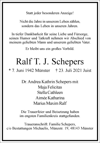 Traueranzeige von Ralf T. J. Schepers von Frankfurter Allgemeine Zeitung