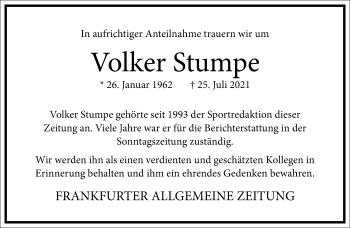 Traueranzeige von Volker Stumpe von Frankfurter Allgemeine Zeitung