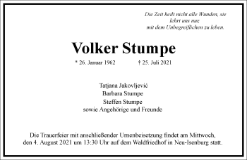 Traueranzeige von Volker Stumpe von Frankfurter Allgemeine Zeitung