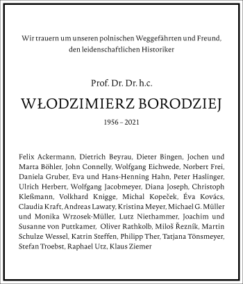 Traueranzeige von Wlodzimierz Borodziej von Frankfurter Allgemeine Zeitung