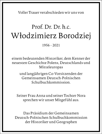 Traueranzeige von Wlodzimierz Borodziej von Frankfurter Allgemeine Zeitung