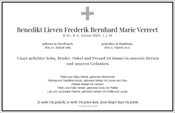 Traueranzeige von Benedikt Lieven Frederik Bernhard Marie Verreet von Frankfurter Allgemeine Zeitung