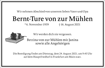 Traueranzeige von Bernt-Ture von zur Mühlen von Frankfurter Allgemeine Zeitung