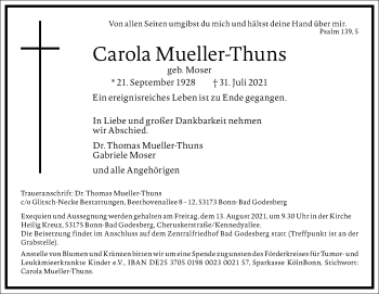 Traueranzeige von Carola Mueller-Thuns von Frankfurter Allgemeine Zeitung