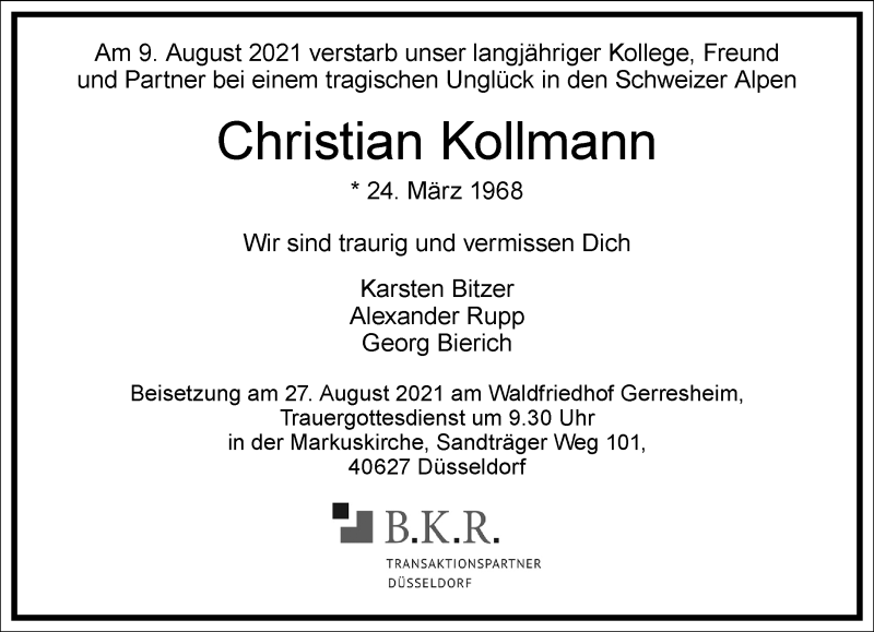  Traueranzeige für Christian Kollmann vom 25.08.2021 aus Frankfurter Allgemeine Zeitung