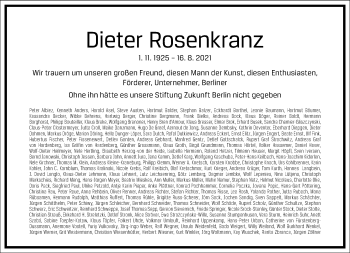 Traueranzeige von Dieter Rosenkranz von Frankfurter Allgemeine Zeitung