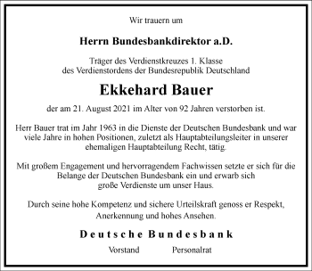 Traueranzeige von Ekkehard Bauer von Frankfurter Allgemeine Zeitung