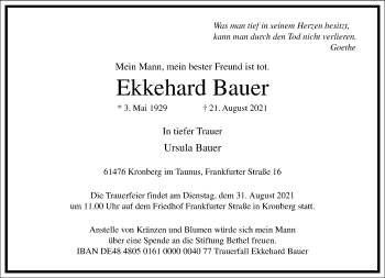 Traueranzeige von Ekkehard Bauer von Frankfurter Allgemeine Zeitung