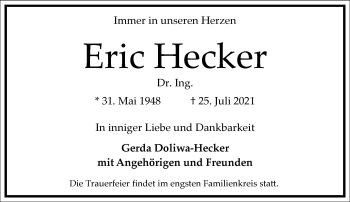 Traueranzeige von Eric Hecker von Frankfurter Allgemeine Zeitung