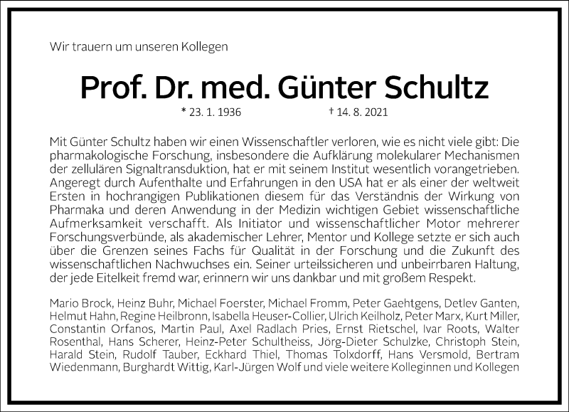  Traueranzeige für Günter Schultz vom 28.08.2021 aus Frankfurter Allgemeine Zeitung