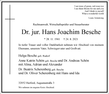 Traueranzeige von Hans Joachim Besche von Frankfurter Allgemeine Zeitung