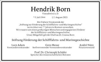 Traueranzeige von Hendrik Born von Frankfurter Allgemeine Zeitung