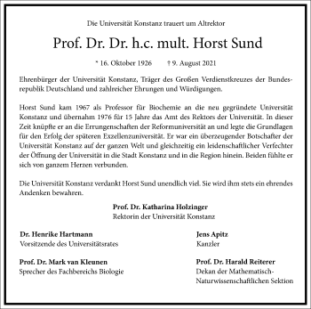 Traueranzeige von Horst Sund von Frankfurter Allgemeine Zeitung