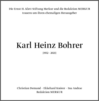 Traueranzeige von Karl Heinz Bohrer von Frankfurter Allgemeine Zeitung