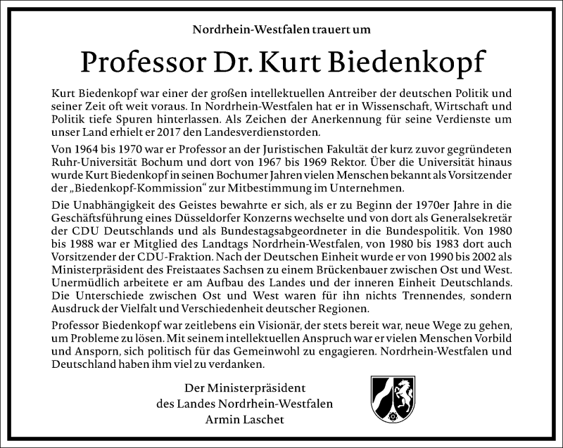  Traueranzeige für Kurt Biedenkopf vom 19.08.2021 aus Frankfurter Allgemeine Zeitung