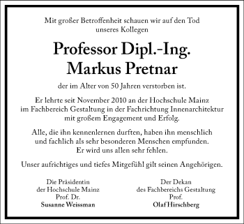 Traueranzeige von Markus Pretnar von Frankfurter Allgemeine Zeitung