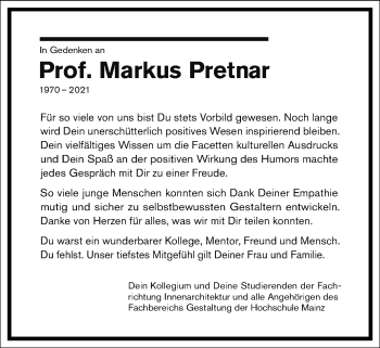 Traueranzeige von Markus Pretnar von Frankfurter Allgemeine Zeitung