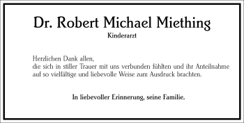 Traueranzeige von Robert Michael Miething von Frankfurter Allgemeine Zeitung