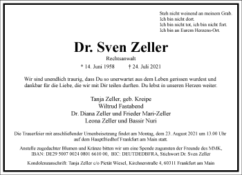 Traueranzeige von Sven Zeller von Frankfurter Allgemeine Zeitung