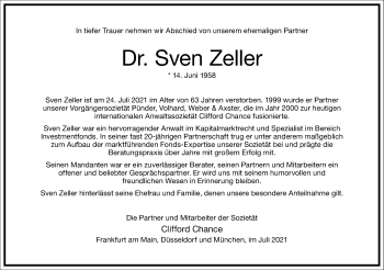 Traueranzeige von Sven Zeller von Frankfurter Allgemeine Zeitung