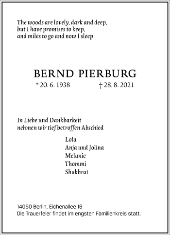 Traueranzeige von Bernd Pierburg von Frankfurter Allgemeine Zeitung