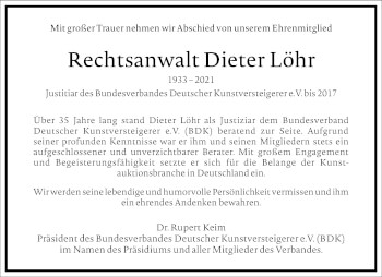 Traueranzeige von Dieter Löhr von Frankfurter Allgemeine Zeitung