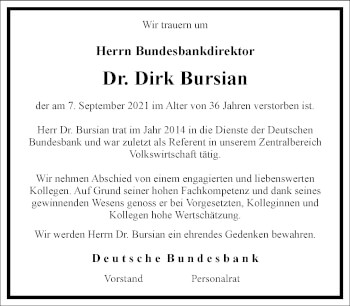 Traueranzeige von Dirk Bursian von Frankfurter Allgemeine Zeitung