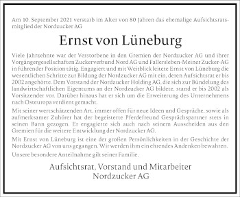 Traueranzeige von Ernst von Lüneburg von Frankfurter Allgemeine Zeitung
