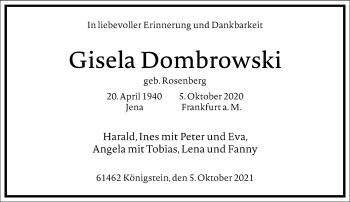 Traueranzeige von Gisela Dombrowski von Frankfurter Allgemeine Zeitung