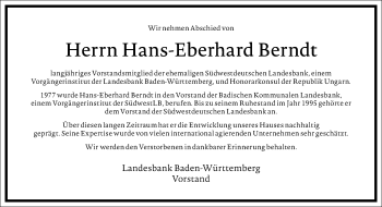 Traueranzeige von Hans-Eberhard Berndt von Frankfurter Allgemeine Zeitung