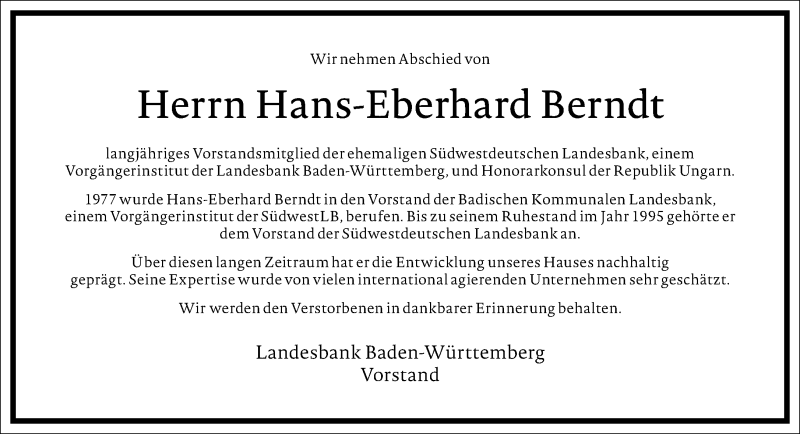  Traueranzeige für Hans-Eberhard Berndt vom 04.09.2021 aus Frankfurter Allgemeine Zeitung