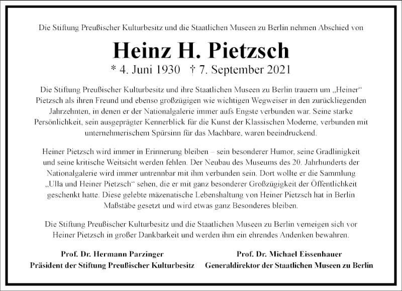  Traueranzeige für Heinz H. Pietzsch vom 17.09.2021 aus Frankfurter Allgemeine Zeitung