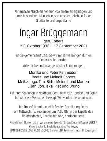 Traueranzeige von Ingar Bruggemann von Frankfurter Allgemeine Zeitung