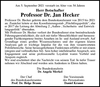 Traueranzeige von Jan Hecker von Frankfurter Allgemeine Zeitung